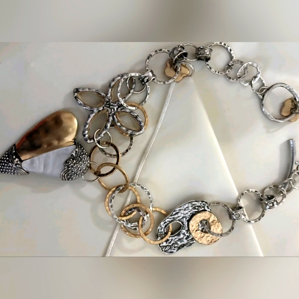 "Distressed"  Gold And Silver Horn Choker Necklace